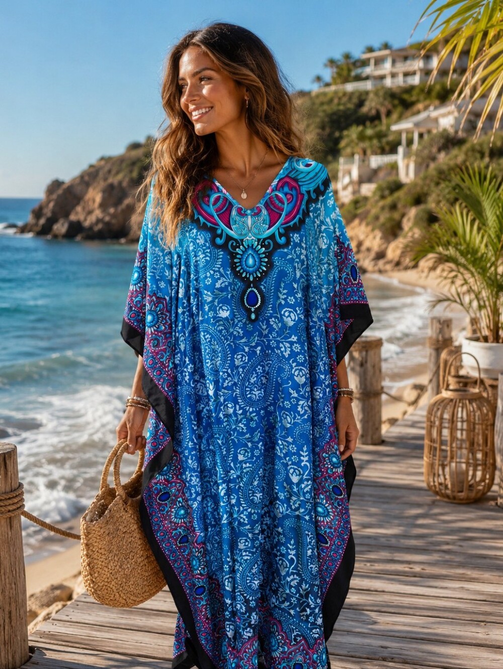 Kaftan Maxi Dress V Neck Swimsuit Coverup π NWT - Picture 10 of 13